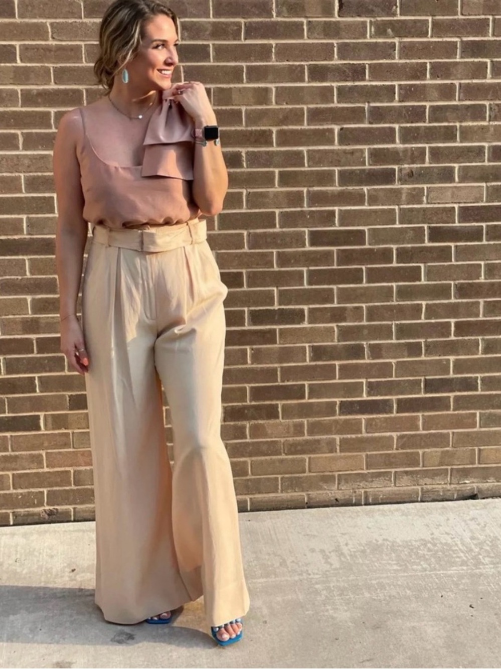 Gianni Bini x Jess Southern Lyocell/Linen “Tally” Wide Leg Pant in Khaki NEW